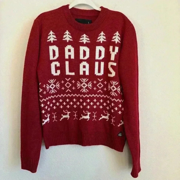 American Stitch Men’s Red Knit Daddy Claus Long Sleeve Pullover‎ Holiday Size L - Picture 4 of 10